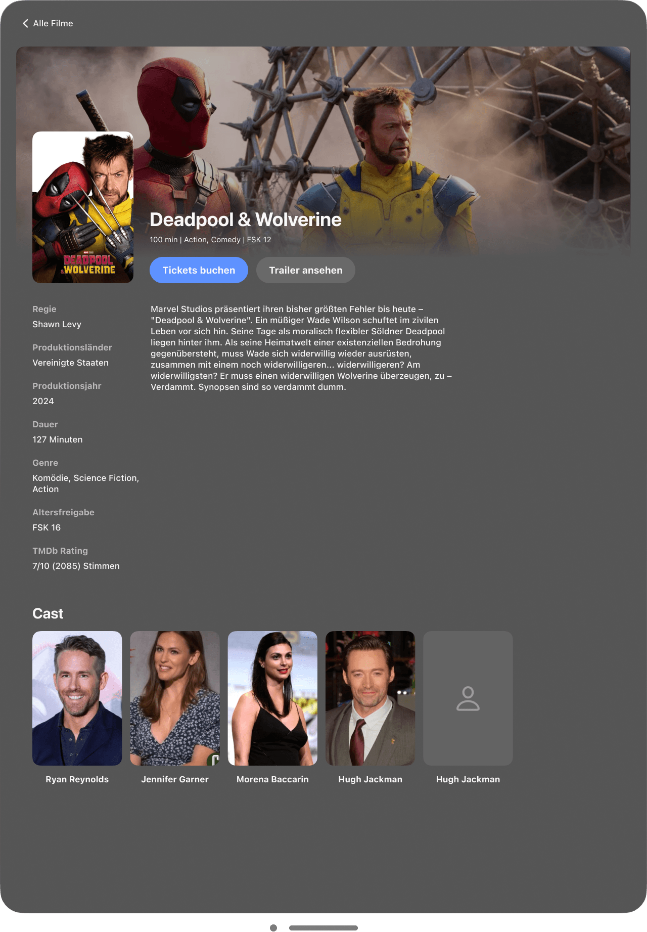 Kinofilm Auswahl von Deadpool & Wolverine Apple Vision Pro